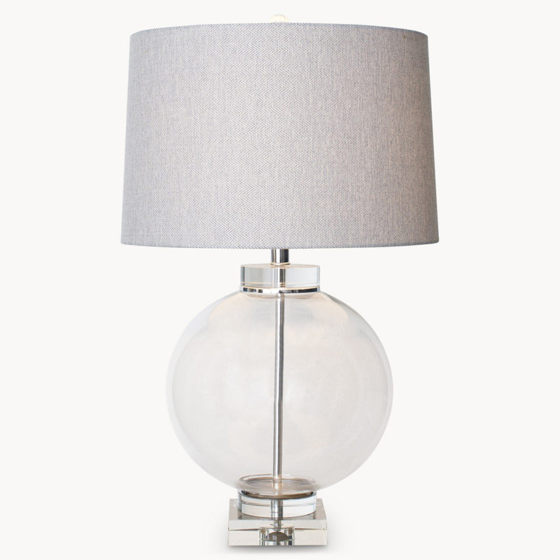 Large Crystal Glass Ball Table Lamp with Grey Herringbone ...