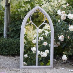 large chapel garden mirror with a stone metal frame available in two large sizes