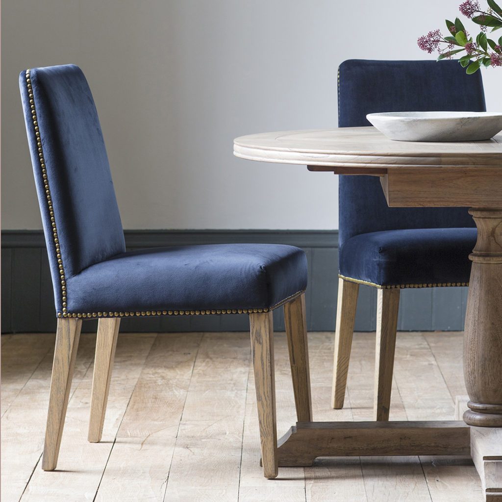 Midnight Blue Velvet Studded Dining Chair - Set of Two - Primrose & Plum