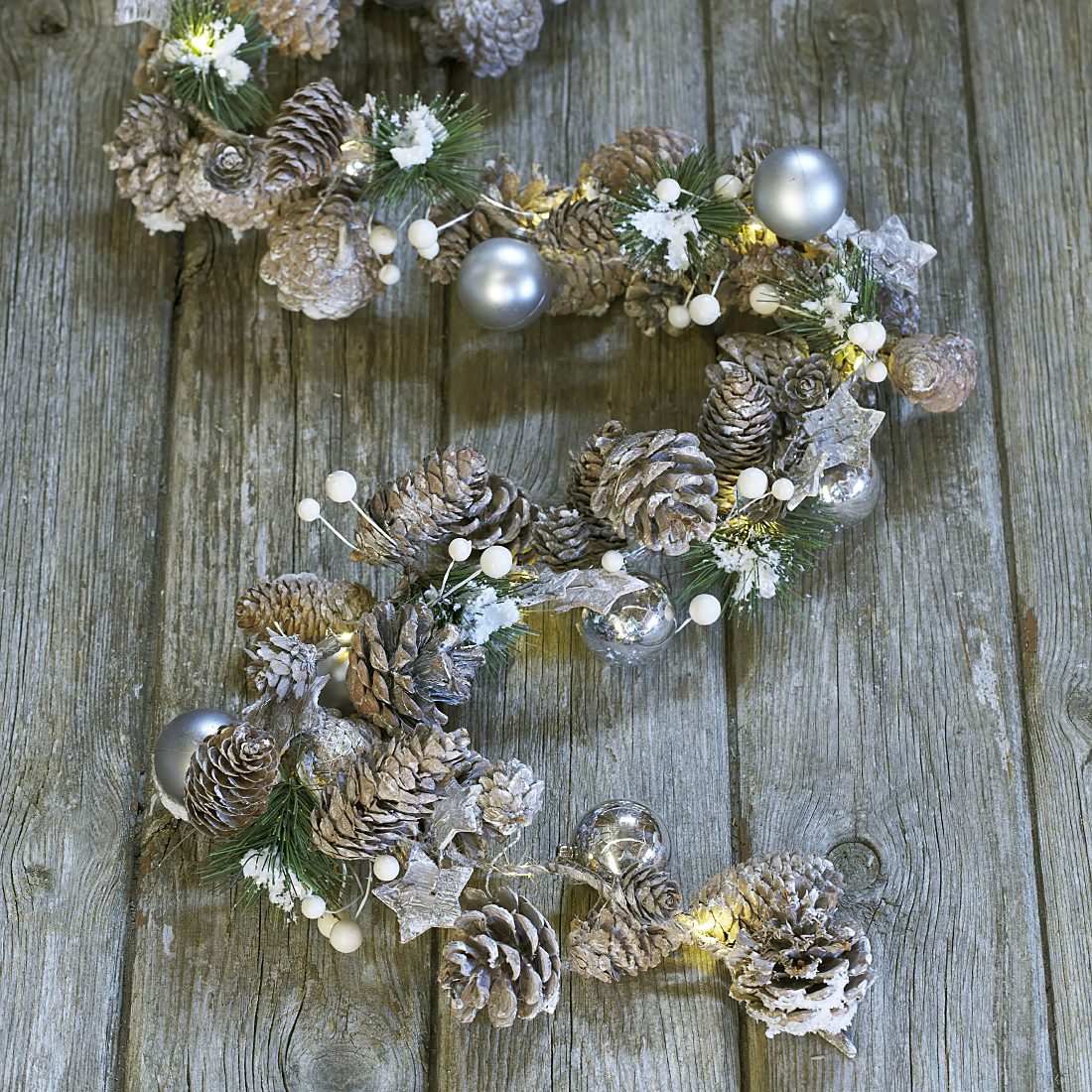 Frosted Pine Cone Bauble Light Garland Primrose Plum   Christmas Bauble Light Garland 5 