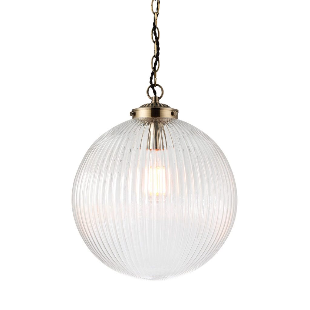 Ribbed Glass Globe Pendant Light Two Sizes Primrose And Plum