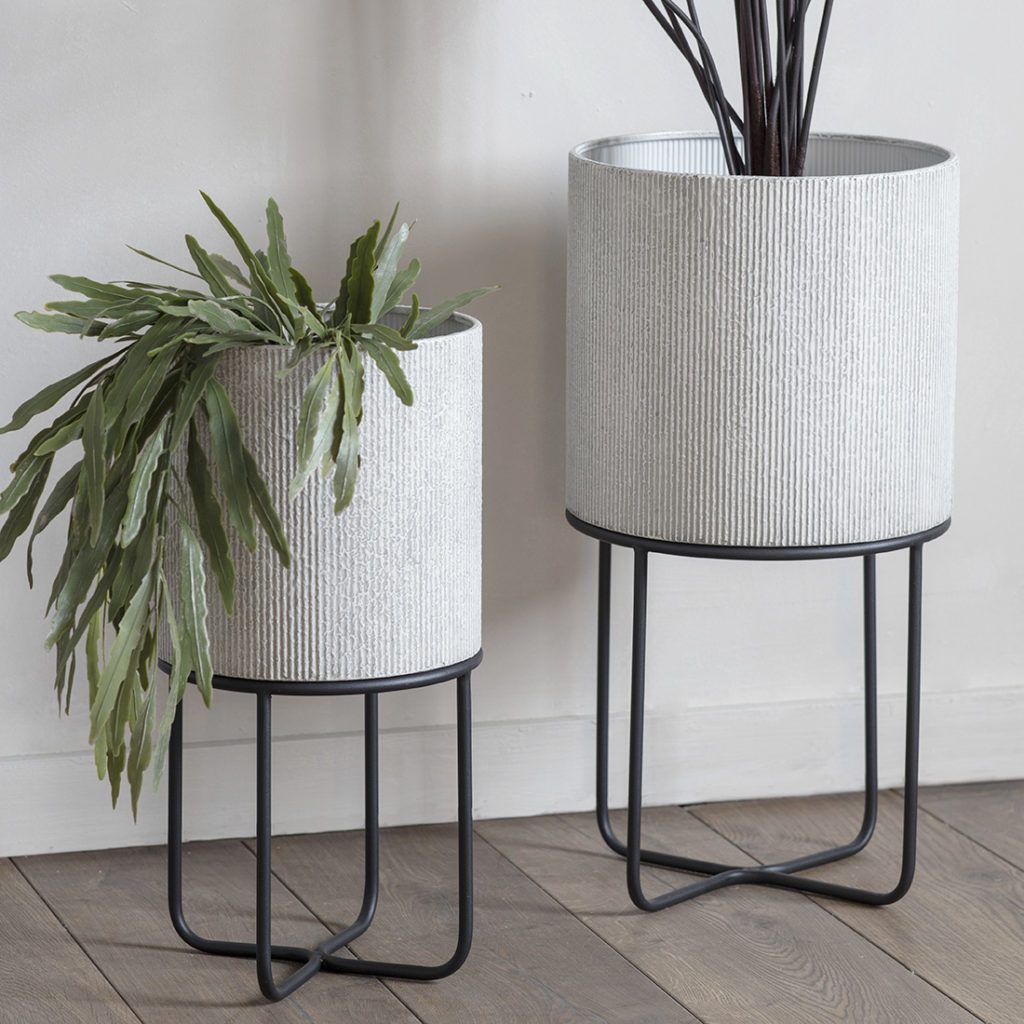 White Industrial Metal Planters - Set of Two - Primrose & Plum