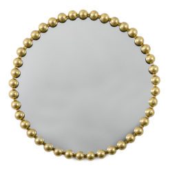 round wall mirror with a gold metal bobble frame