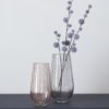 tall glass ribbed vase available in small and large in smokey grey and blush pink