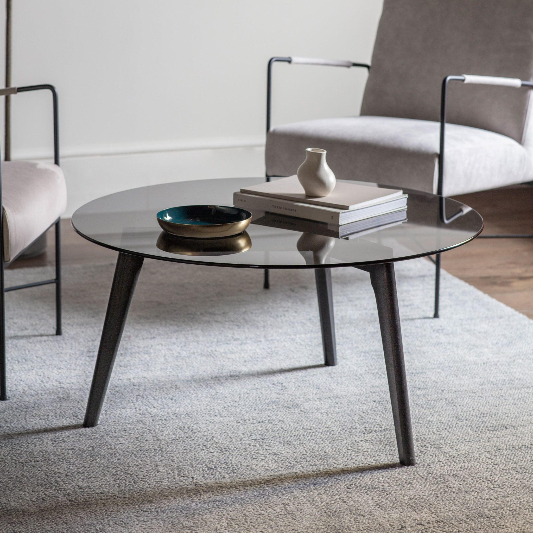 Round Black Coffee Table with Smoked Glass Top | Coffee Tables