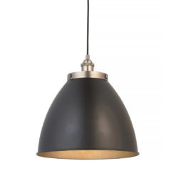 black metal industrial style pendant light with peweter fittings available in two sizes