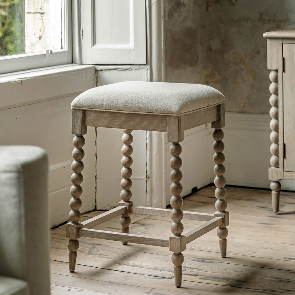 Upholstered Bobbin Oak Counter Stool - Primrose & Plum