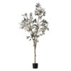 potted large faux olive tree wish bushy branches adorned with plenty of leaves and green and black olives