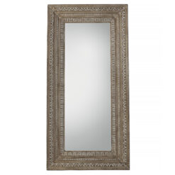 boho inspirect full length wooden rectangular mirror with a deep carved frame and white wash finish