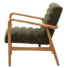 retro style oak framed armchair upholstered in a forest green boucle