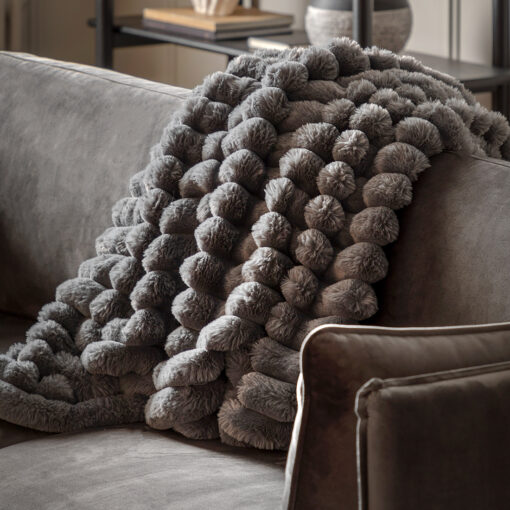 luxuriously soft grey chunky ribbed faux fur throw with plain reverse