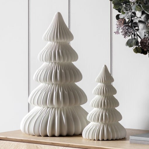 nordic white christmas trees with a ribbed design available in two sizes