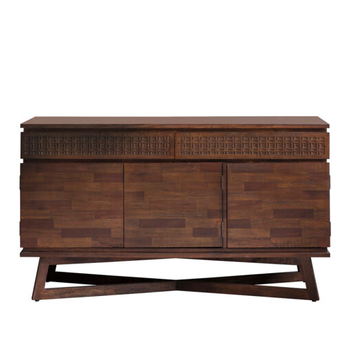 large three door wooden sideboard with two drawers and deep dark brown finish