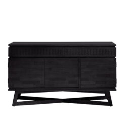 large three door wooden sideboard with two drawers and charcoal black finish