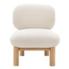 contemporary scandi-inspired occasional chair with a chunky wooden frame and cream boucle deep seat and back rest