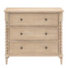 oak three drawer chest with elegant bobbin corner detailing, a subtle lime wash and small round knobs