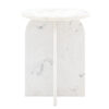 handcrafted modern round white solid marble side table showcasing individual veining and a sleek arched base